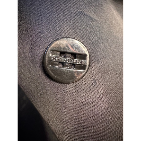 Vintage ST JOHN COLLECTION Black Satin  Ruffled Trench Coat Size 10 - Picture 11 of 14